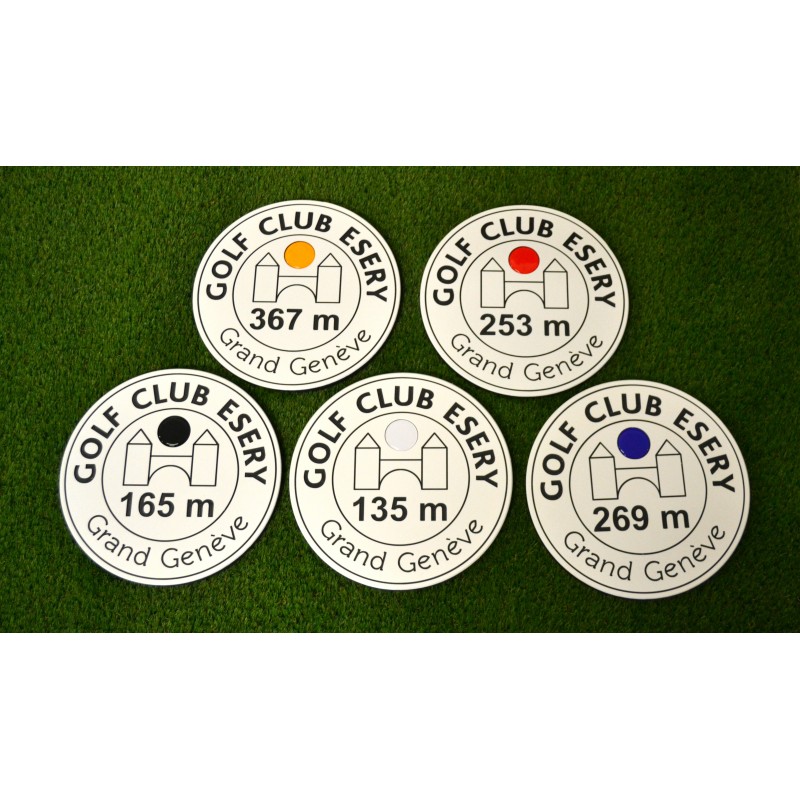 Engraved durable fairway distance marker