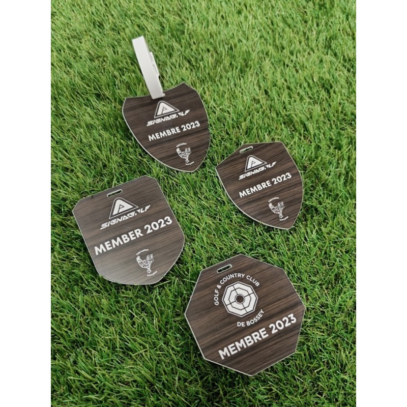 badge golf décor bois gravé